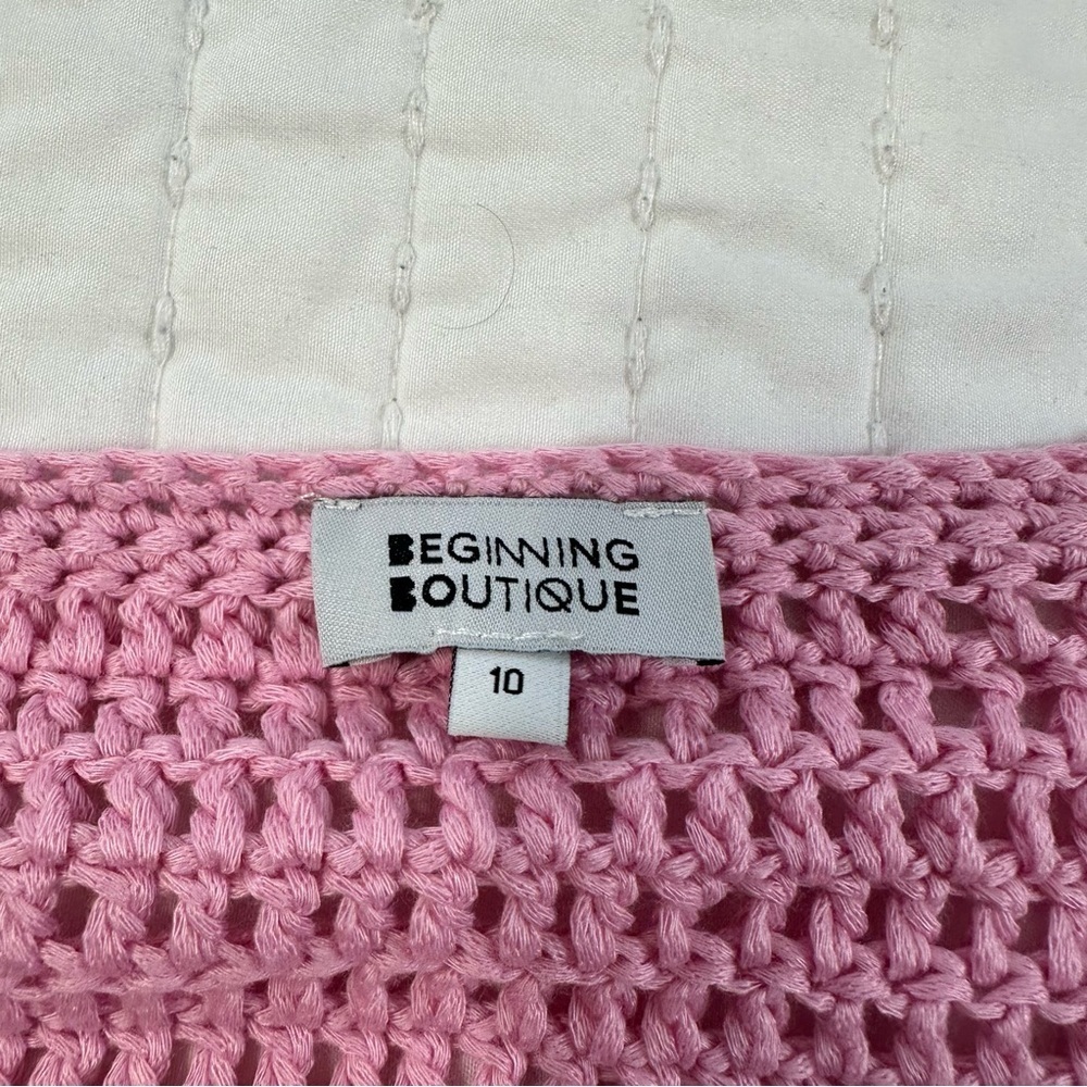 Beginning Boutique Long Sleeves Drawstrings Cut Out Pink Crochet Mini Dress - Picture 11 of 16